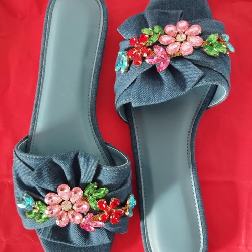Denim slippers like new size 40 with floral details