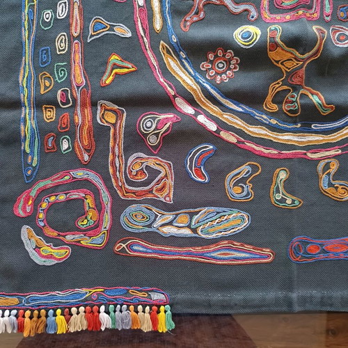 Vintage ethnic Mexico Nierika handmade table linen used