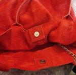 Red suede leather tote bag with tassel fringe, shoulder style