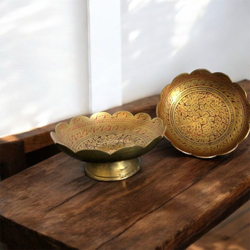 Indian brass coasters vintage, hand-engraved, like new