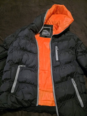 Body Action men's jacket size Large like new, black with orange interior