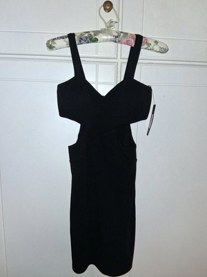 Black dress new, short with wide straps and side cutouts