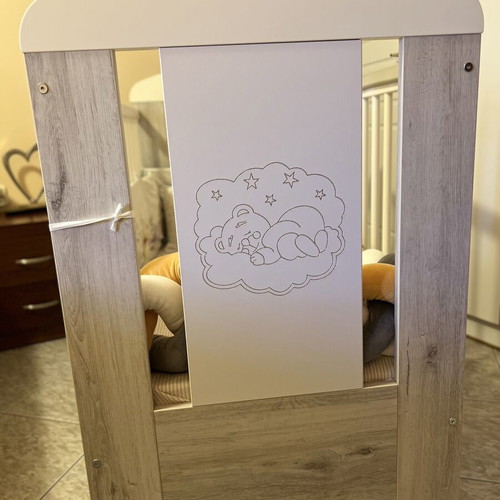 Baby Cot with Mattress like new, convertible white-gray with bear design