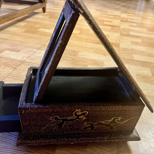 Wooden jewelry box like new with drawer and folding lid