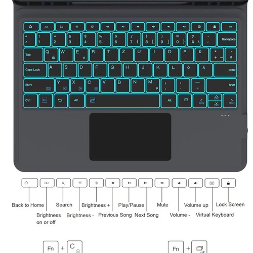 Case with Keyboard and Touchpad for Samsung Galaxy Tab S10+ S9+ S9 FE+ 12.4 inch RGB backlight like new