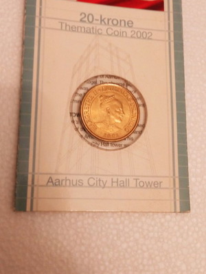 Coin card Δανίας 20 Krone 2002 τρίπτυχο με Aarhus city hall tower