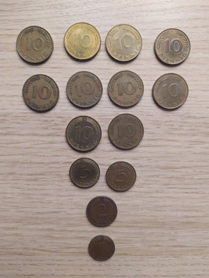 Монети Pfennig употребявани, комплект от 14, Германия 1949-1991