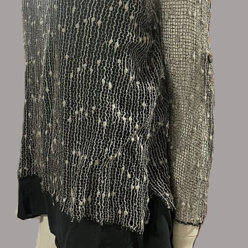 Mesh blouse used L gray and beige with transparent sleeves