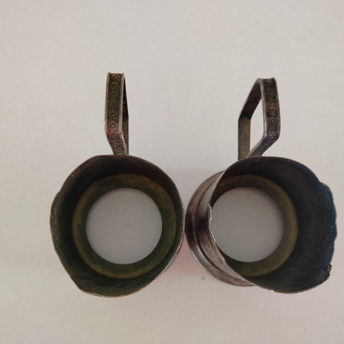 Soviet metal tea glass holders used, set of 2, 1960s era