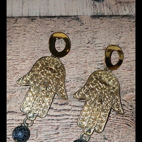 Hamsa earrings new with stone from Santorini volcano