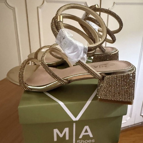 Luigi gold sandals with rotating strass ankle strap, size 37, new