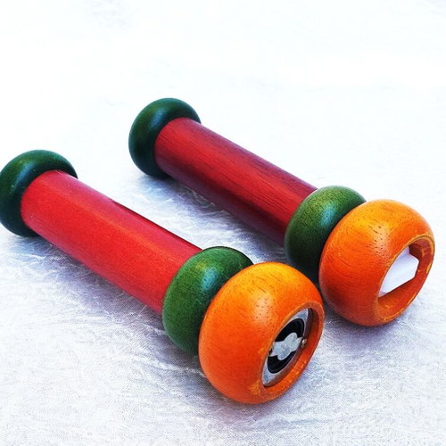 Set of 3 wooden salt shaker, pepper mill and candle holder