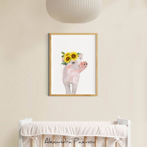 Piglet poster with sunflowers new for kids room decor