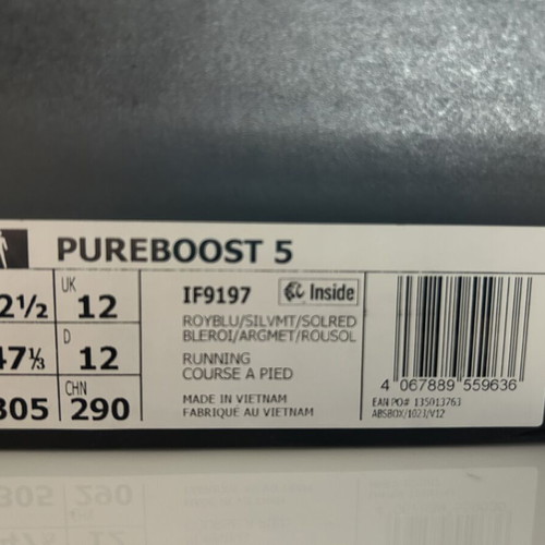 Adidas Pureboost running shoes size 47 1/3, blue