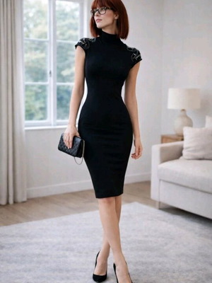 Midi cocktail dress with crystals, one size, like new, black