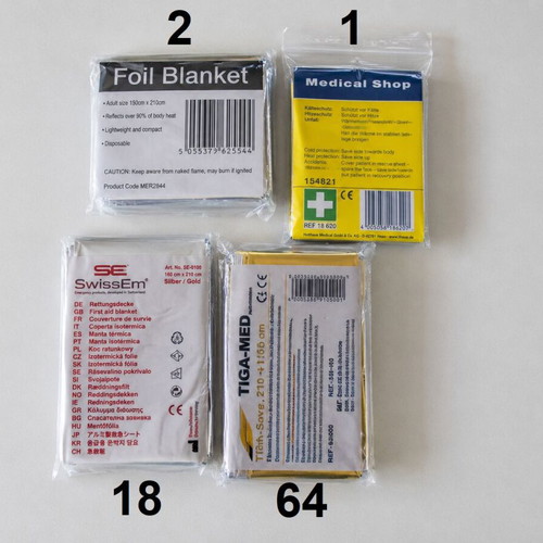 Emergency foil blankets new, pack of 85 pieces