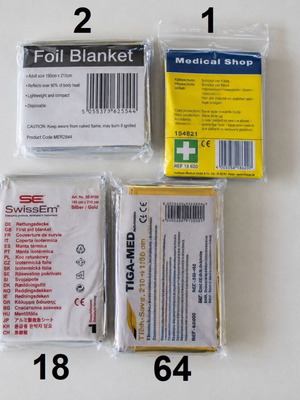 Emergency foil blankets new, pack of 85 pieces