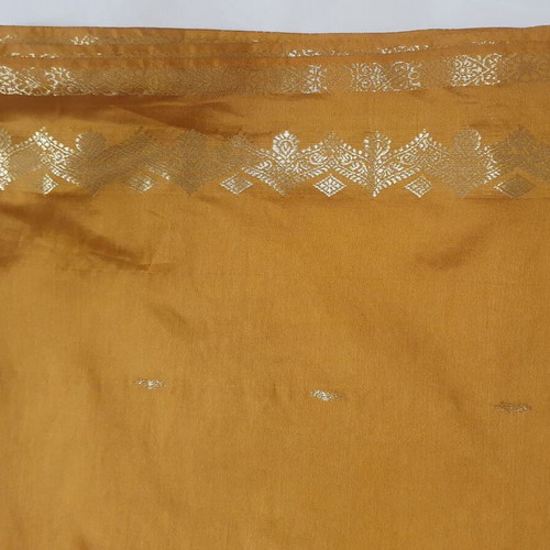 Indian sari with gold embroidery used, ochre fabric with blue stripes
