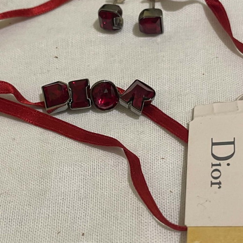 Christian Dior jewelry set new with red Swarovski necklace and earrings