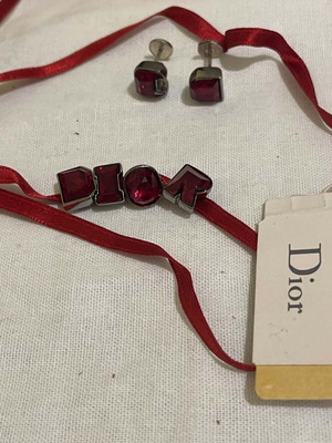 Christian Dior jewelry set new with red Swarovski necklace and earrings