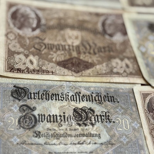 20 Mark 1914 banknotes, lot of 9