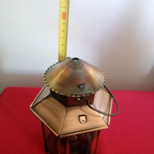 Copper lantern like new, hexagonal with glass panels