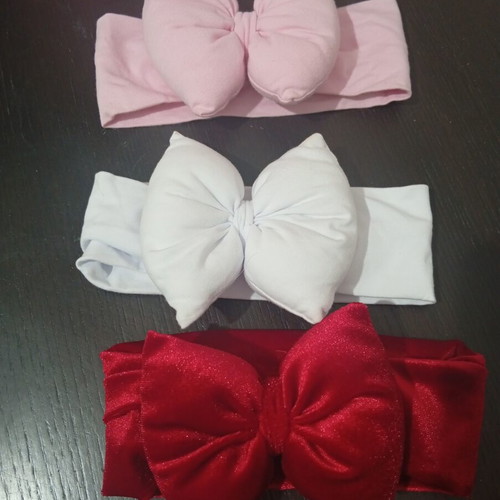 Set of handmade baby headbands with puffy bows, 9-12 months