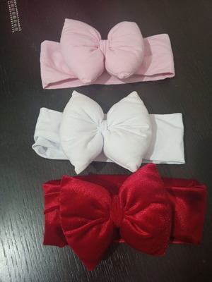 Set of handmade baby headbands with puffy bows, 9-12 months