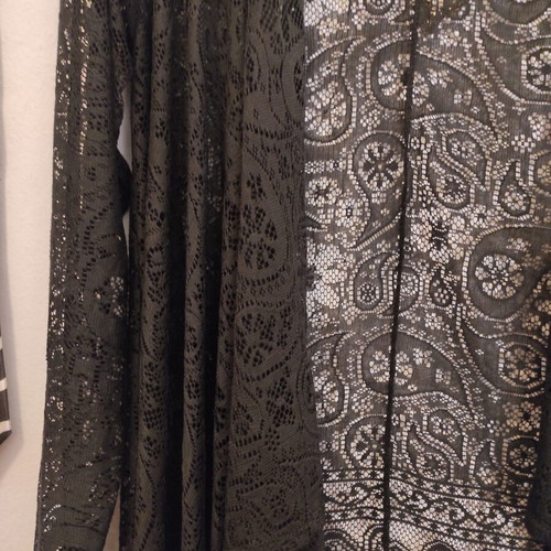 Whimsigoth Lace Sheer Coverup Waterfall Cardigan with Fringe size S, like new