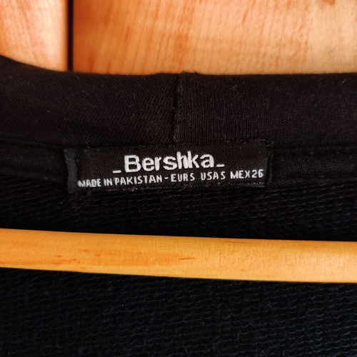 Bershka black long cardigan with hood and functional pockets used, size S