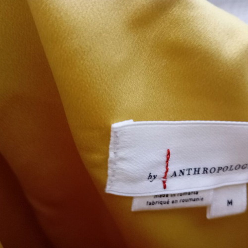 Anthropologie medium satin dress used, yellow