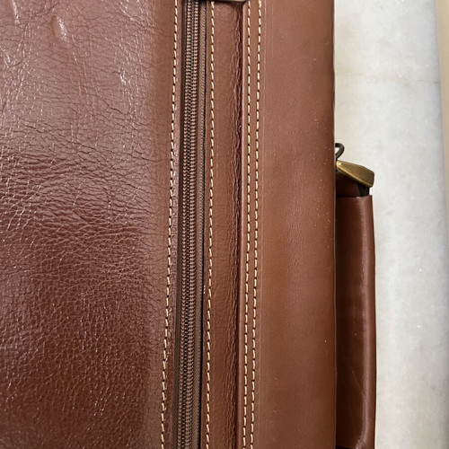 Vintage premium leather briefcase, brown, handmade in Greece