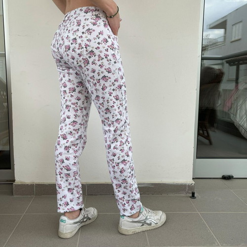 Floral Skinny Jeans with Pink and Purple Rose Print used