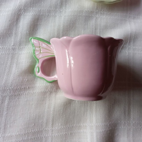 Pink butterfly cup and saucer set new