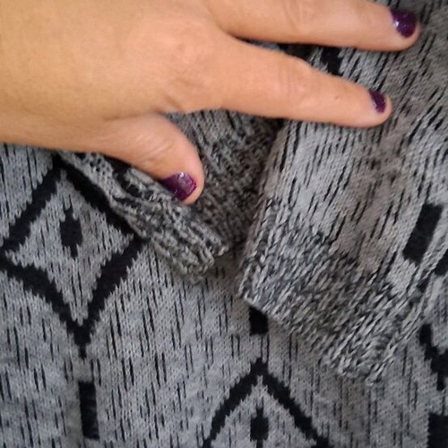 Cardigan with geometric patterns, long, like new, black and gray