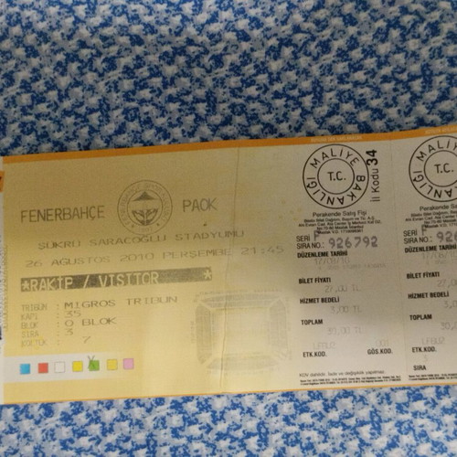 PAOK match ticket from historic Fenerbahce game 26-8-10 like new