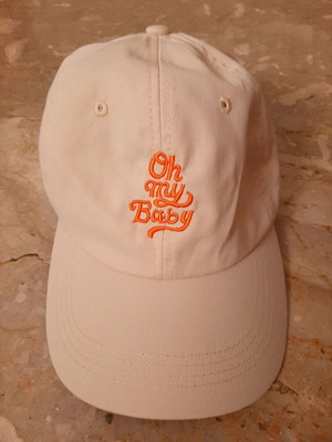 Women's hat "Oh my baby" like new, beige and orange