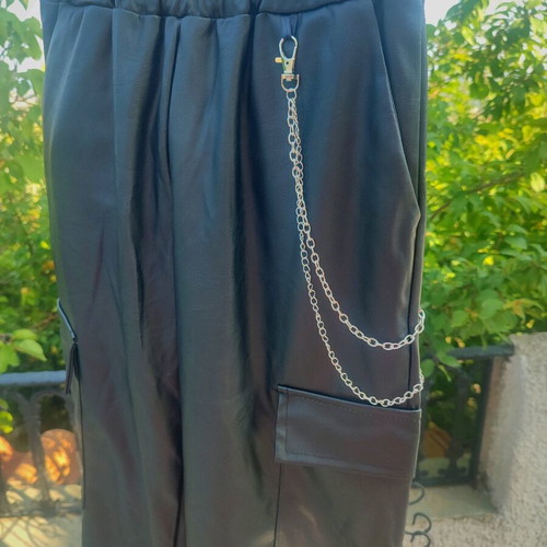 Cargo pants one size, new, faux leather with chain detail