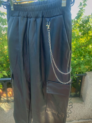 Cargo pants one size, new, faux leather with chain detail