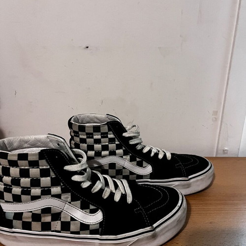 Vans Sk8-Hi athletic shoes used, black-white checkerboard, size 40