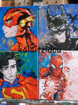 Paintings 20x20cm new, set of 4 superhero art