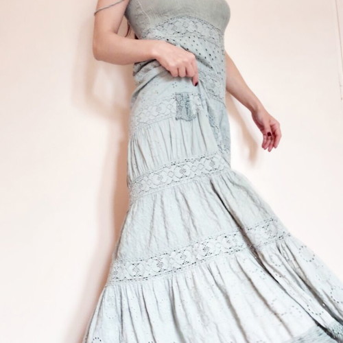 Fracomina Cottagecore Boho Maxi Strapless Dress L Like New Turquoise