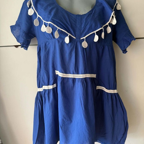 Apache cotton summer dress XS - S, blue and white
