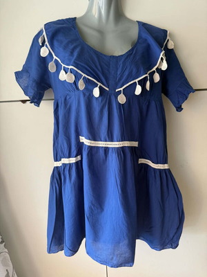 Apache cotton summer dress XS - S, blue and white