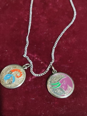 Zodiac Aries and Taurus enamel necklace set like new