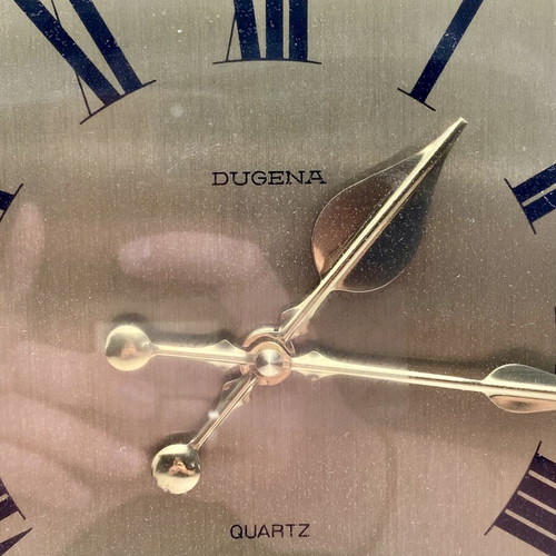 Dugena vintage wall clock used, brass and solid wood