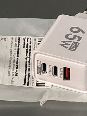 65W GaN Fast Charger with 2x USB-C and 1x USB-A new