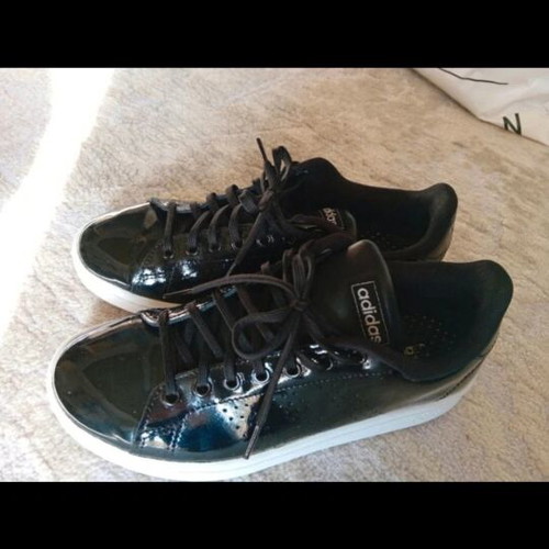 Adidas sneakers, black patent leather, size 38.5