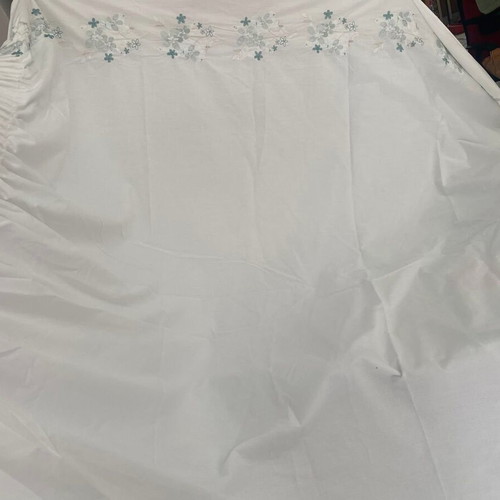 White lined curtains with green floral strip, 160x225 cm