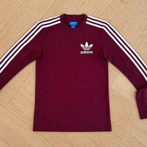 Adidas Originals 3-Stripes Long Sleeve Pique Shirt like new, burgundy, XS